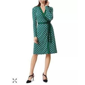 Hobbs London Jasmine Printed Wrap Dress Blue/ Green Geometric print Size 4